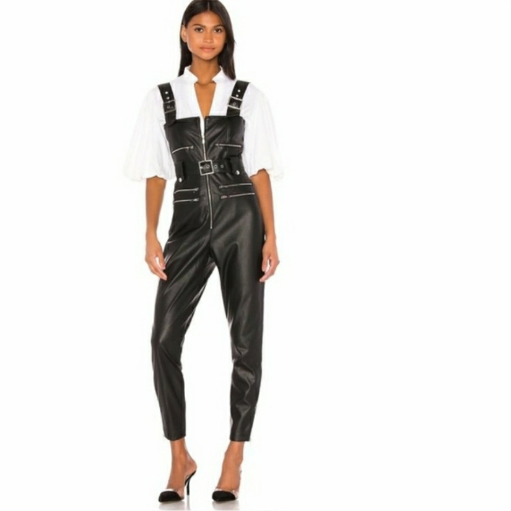 NWT WE WORE WHAT BLACK MOTO LEATHER OVERALLS - Picture 7 of 14